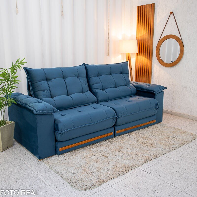 Sofá Retrátil Reclinável Barcelona (ISMAEL) Veludo Azul 325 Larg. 2.30m - D33 e Molas Ensacadas - Imagem 4