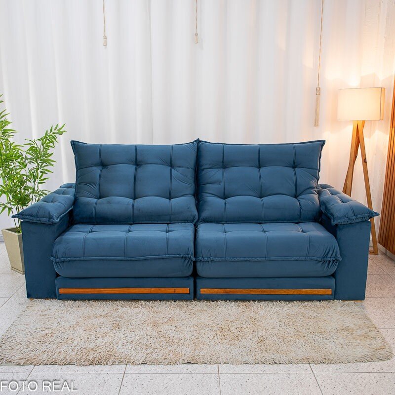 Sofá Retrátil Reclinável Barcelona (ISMAEL) Veludo Azul 325 Larg. 2.30m - D33 e Molas Ensacadas - Imagem 5