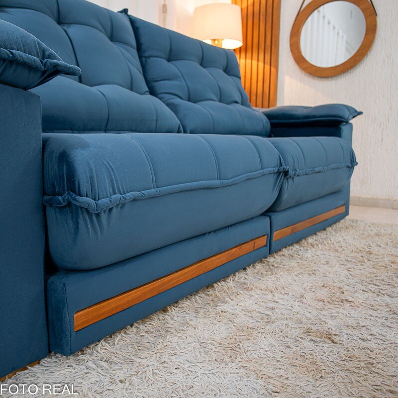 Sofá Retrátil Reclinável Barcelona (ISMAEL) Veludo Azul 325 Larg. 2.30m - D33 e Molas Ensacadas - Imagem 7