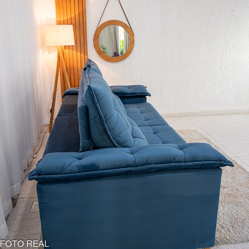 Sofá Retrátil Reclinável Barcelona (ISMAEL) Veludo Azul 325 Larg. 2.30m - D33 e Molas Ensacadas - Imagem 8