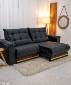 Sofá Retrátil Reclinável Barcelona (ISMAEL) Veludo Preto 322 Larg. 2.30m - D33 e Molas Ensacadas