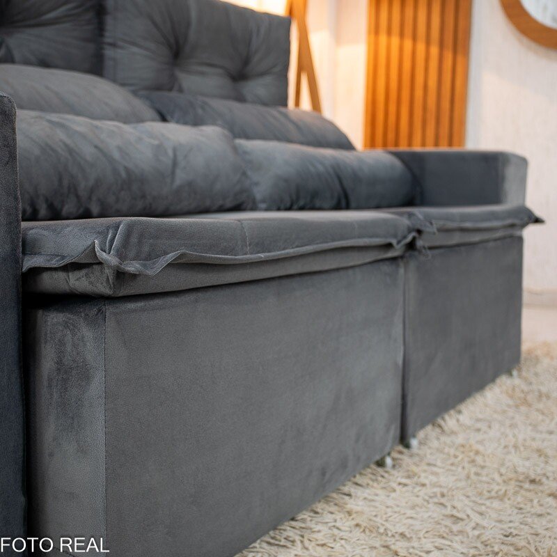 Sofá Retrátil Reclinável Bia 1.95m Veludo Cinza - D28 - Imagem 7