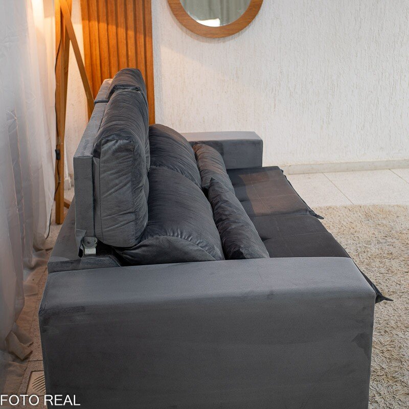 Sofá Retrátil Reclinável Bia 1.95m Veludo Cinza - D28 - Imagem 8