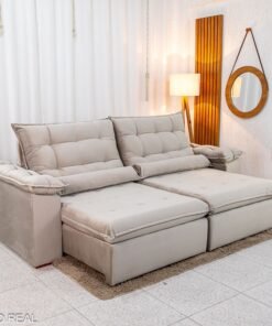 Sofá Retrátil Reclinável Emanuelly 2.50m Veludo Capuccino 02 D28 Soft