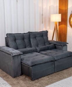 Sofá Retrátil Reclinável Grécia Veludo Cinza Larg. 2.00m - Sem Caixa