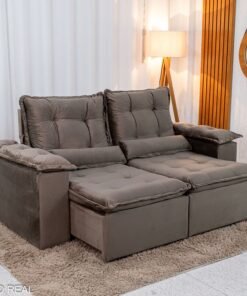 Sofá Retrátil Reclinável Grécia Veludo Marrom Larg. 2.00m - Sem Caixa