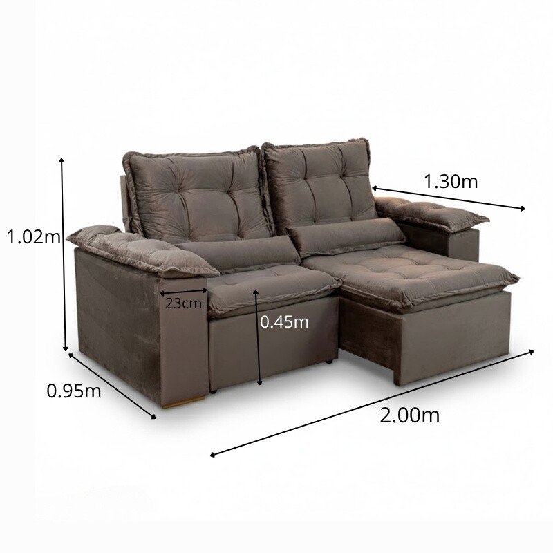 Sofá Retrátil Reclinável Grécia Veludo Marrom Larg. 2.00m - Sem Caixa - Imagem 2