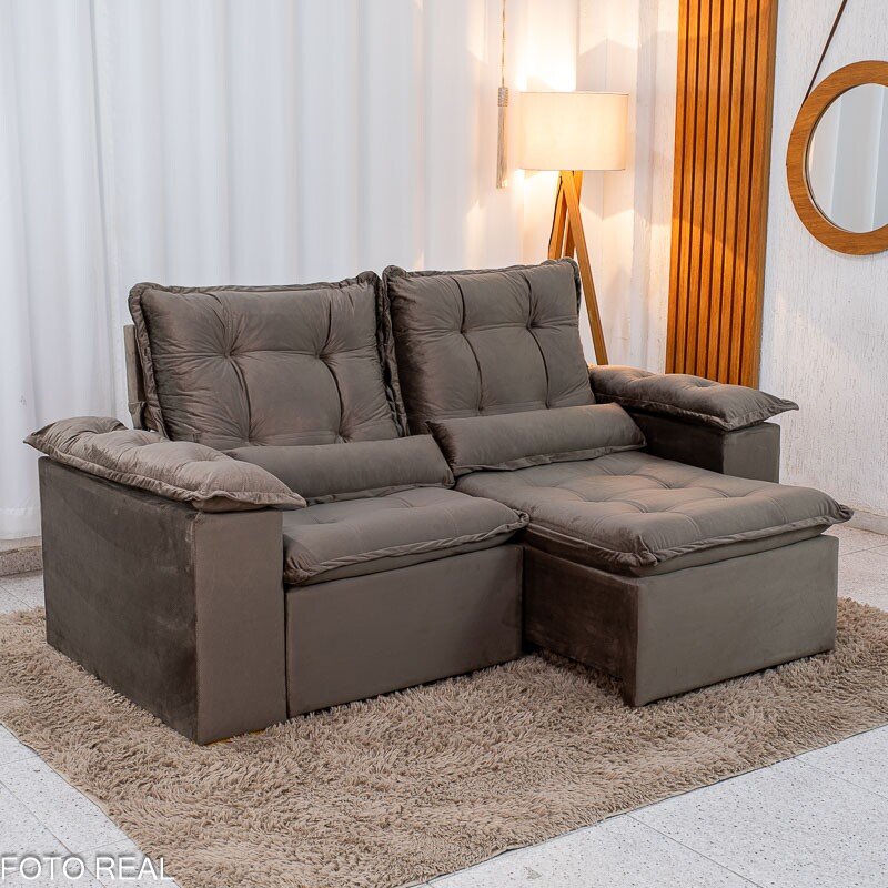Sofá Retrátil Reclinável Grécia Veludo Marrom Larg. 2.00m - Sem Caixa - Imagem 3