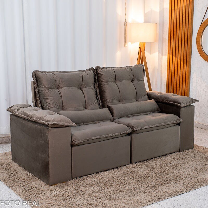 Sofá Retrátil Reclinável Grécia Veludo Marrom Larg. 2.00m - Sem Caixa - Imagem 4
