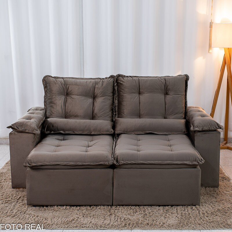 Sofá Retrátil Reclinável Grécia Veludo Marrom Larg. 2.00m - Sem Caixa - Imagem 5