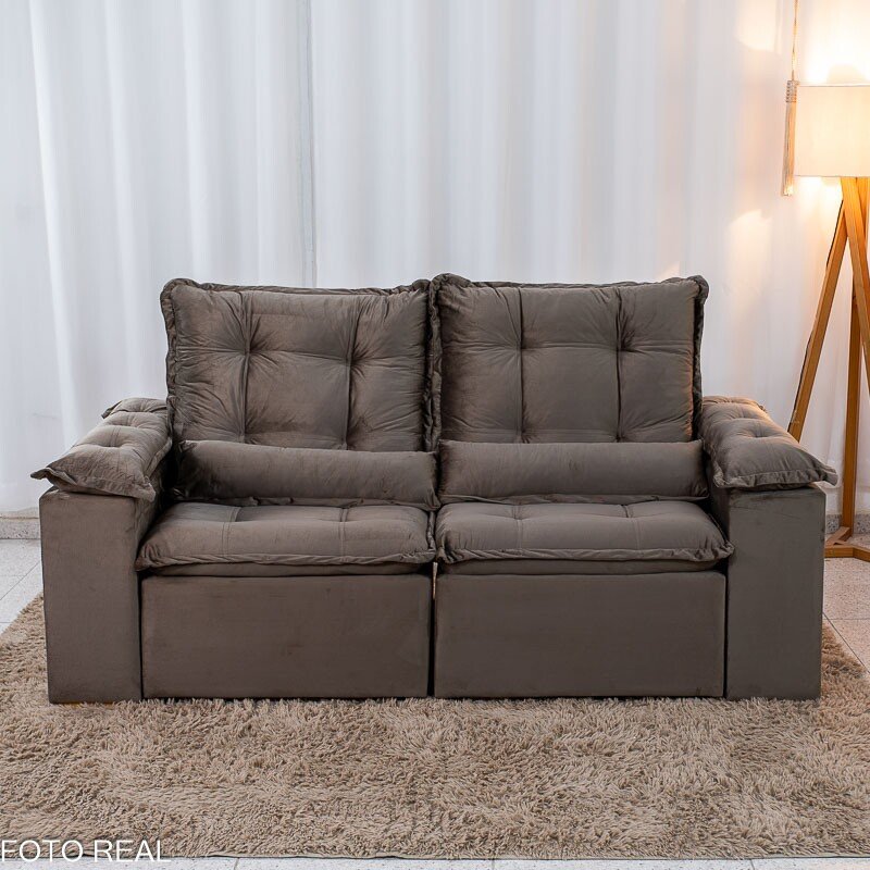 Sofá Retrátil Reclinável Grécia Veludo Marrom Larg. 2.00m - Sem Caixa - Imagem 6