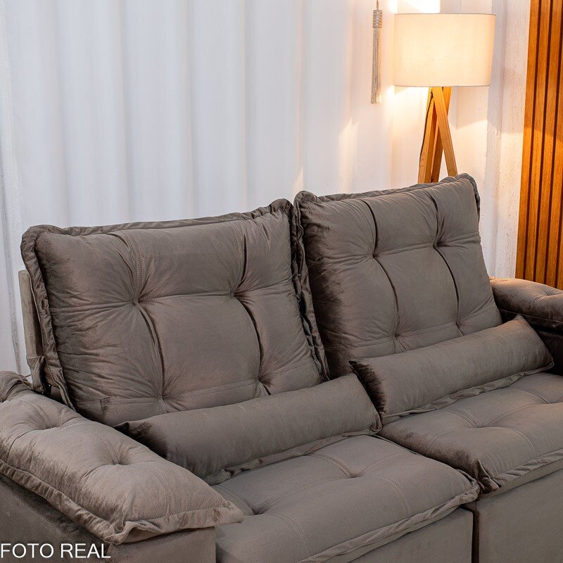 Sofá Retrátil Reclinável Grécia Veludo Marrom Larg. 2.00m - Sem Caixa - Imagem 7