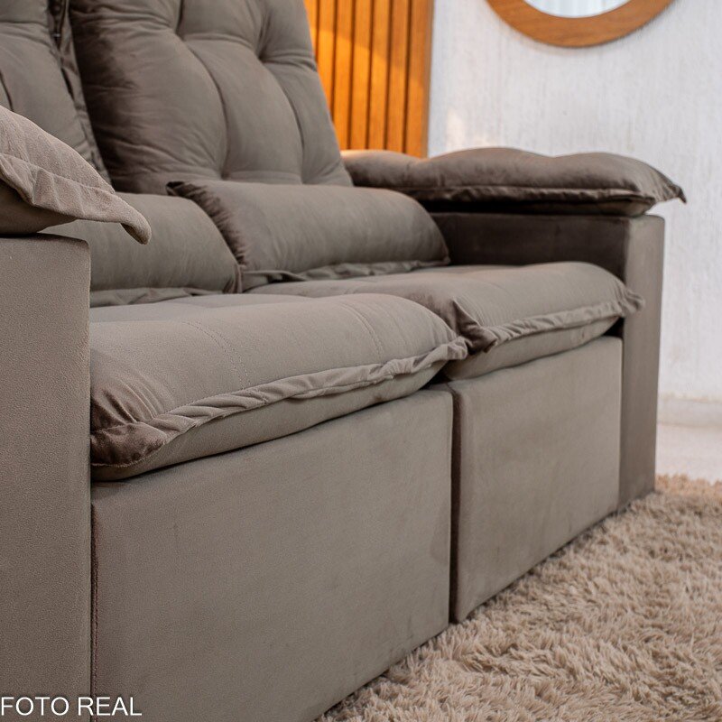 Sofá Retrátil Reclinável Grécia Veludo Marrom Larg. 2.00m - Sem Caixa - Imagem 8