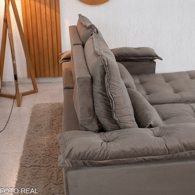 Sofá Retrátil Reclinável Grécia Veludo Marrom Larg. 2.00m - Sem Caixa - Imagem 9