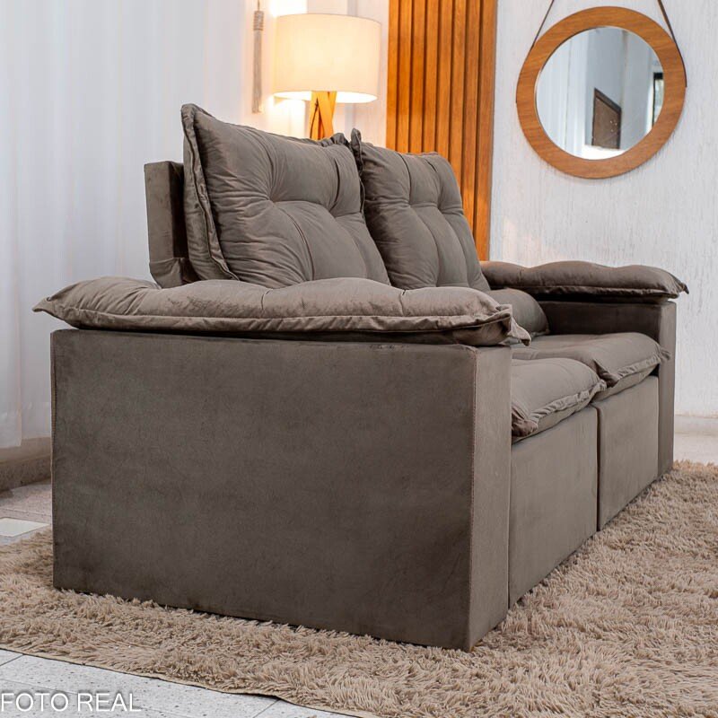 Sofá Retrátil Reclinável Grécia Veludo Marrom Larg. 2.00m - Sem Caixa - Imagem 10