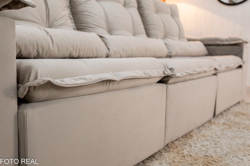 Sofá Retrátil Reclinável Grécia Veludo Bege Larg. 2.70m - Sem Caixa - Imagem 7