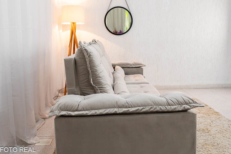 Sofá Retrátil Reclinável Grécia Veludo Bege Larg. 2.70m - Sem Caixa - Imagem 8