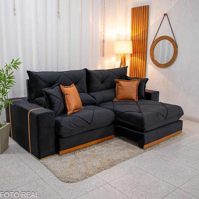 Sofá Retrátil Reclinável Gran Bello 2.30m Veludo Preto 21 - Molas Ensacadas Pocket - Imagem 2