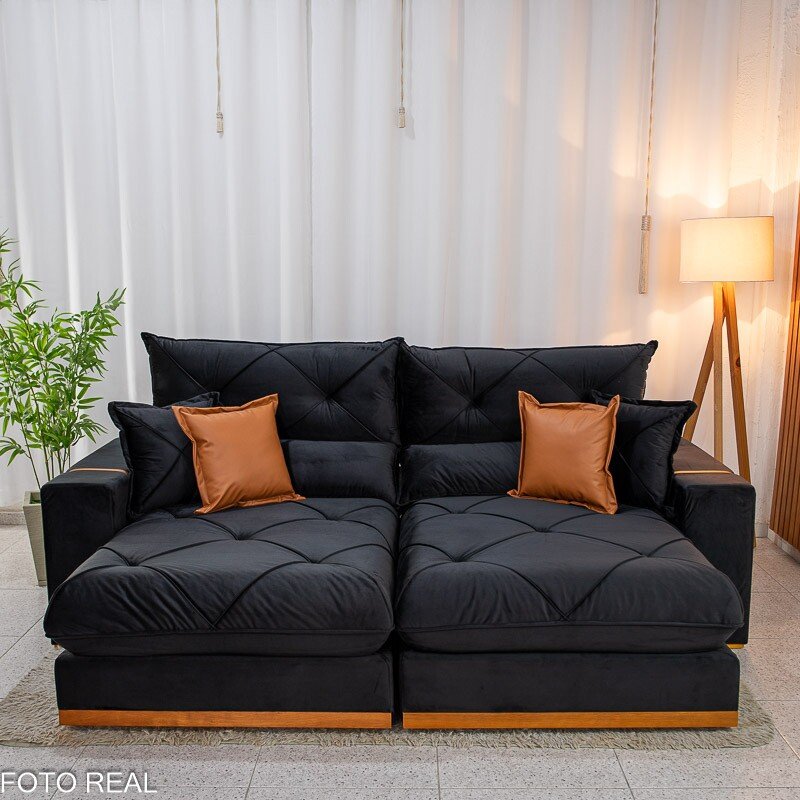 Sofá Retrátil Reclinável Gran Bello 2.30m Veludo Preto 21 - Molas Ensacadas Pocket - Imagem 4