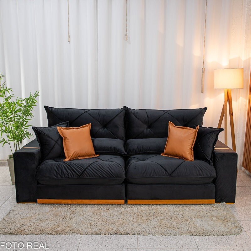 Sofá Retrátil Reclinável Gran Bello 2.30m Veludo Preto 21 - Molas Ensacadas Pocket - Imagem 5