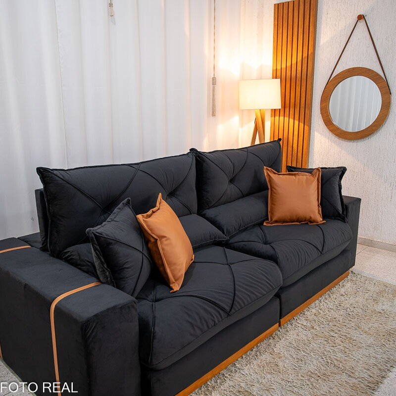 Sofá Retrátil Reclinável Gran Bello 2.30m Veludo Preto 21 - Molas Ensacadas Pocket - Imagem 6