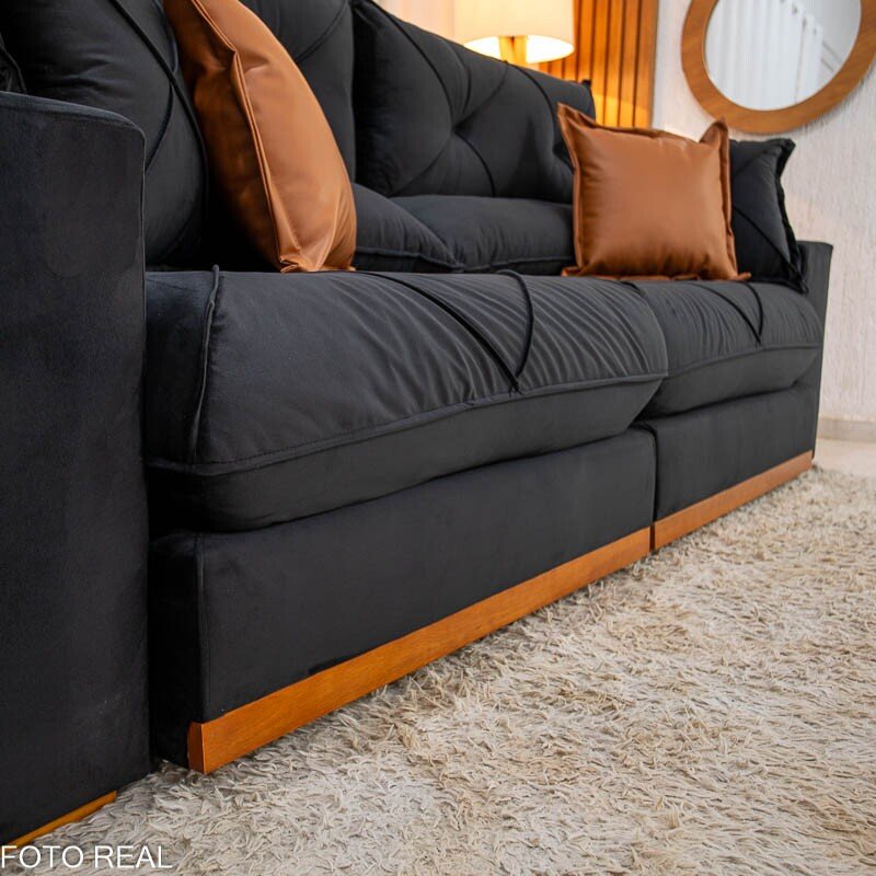 Sofá Retrátil Reclinável Gran Bello 2.30m Veludo Preto 21 - Molas Ensacadas Pocket - Imagem 7