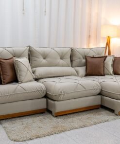 Sofá Retrátil Reclinável Gran Bello 3.20m Veludo Bege Claro - Molas Ensacadas