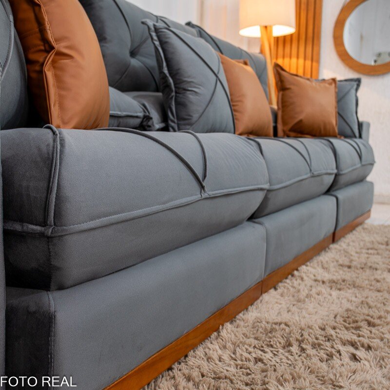 Sofá Retrátil Reclinável Gran Bello 3.20m Veludo Cinza - Molas Ensacadas - Imagem 6