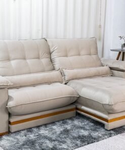 Sofá Retrátil Reclinável Ibis Veludo Bege 818 Larg. 2.30m - D33 e Molas Ensacadas