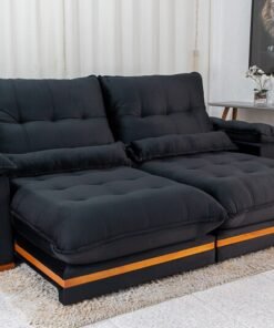 Sofá Retrátil Reclinável Ibis Veludo Preto 820 Larg. 2.30m - D33 e Molas Ensacadas