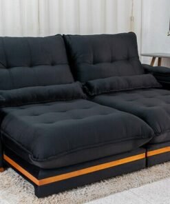 Sofá Retrátil Reclinável Ibis Veludo Preto 820 Larg. 2.50m - D33 e Molas Ensacadas