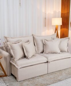 Sofá Retrátil Reclinável Lima Linho Bege A57 Larg. 2.00m - Sem Caixa