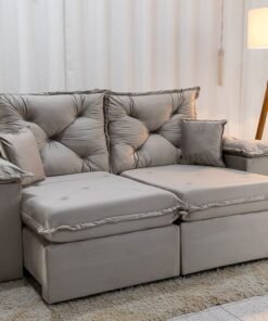 Sofá Retrátil Reclinável Porto Madri 2.00m Veludo Bege - D28 Pró Aditivada