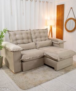 Sofá Retrátil Reclinável Maldivas 2.10m Veludo Bege A32 - D28 Pró Aditivada