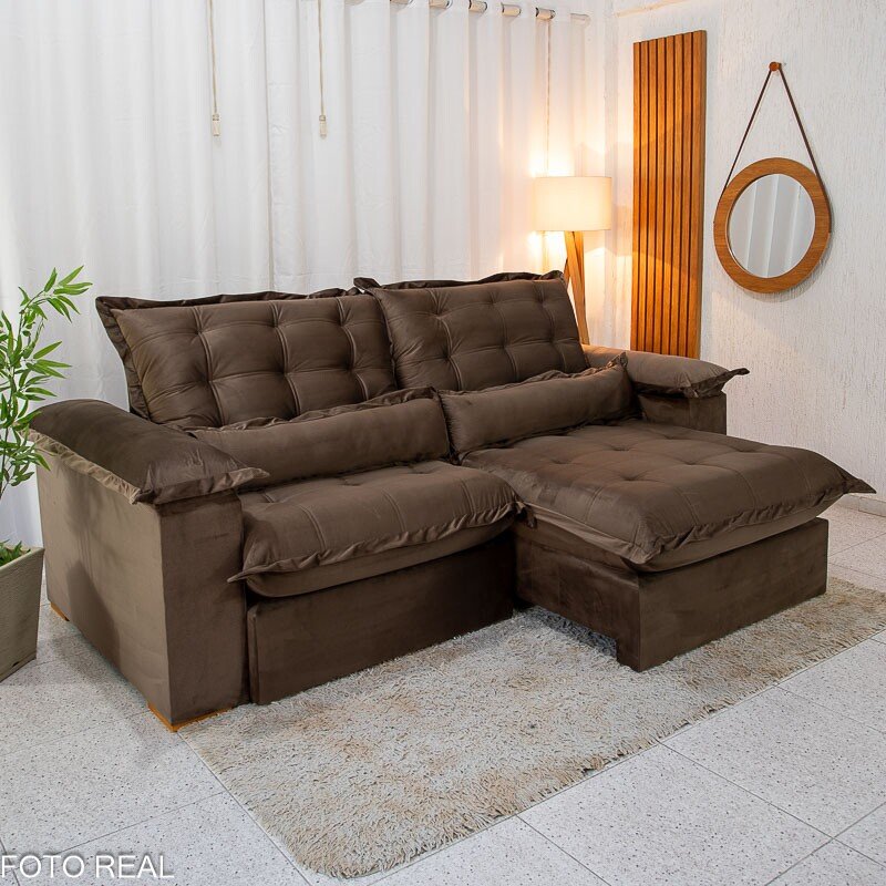 Sofá Retrátil Reclinável Barcelona 2.30m Veludo Cinza 319 - D33 e Molas Ensacadas - Imagem 12