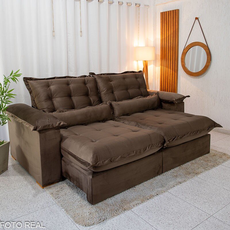 Sofá Retrátil Reclinável Barcelona 2.30m Veludo Cinza 319 - D33 e Molas Ensacadas - Imagem 13