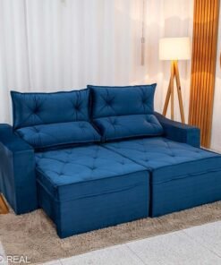 Sofá Retrátil Reclinável Moscou Veludo Azul A16 Larg. 2.00m