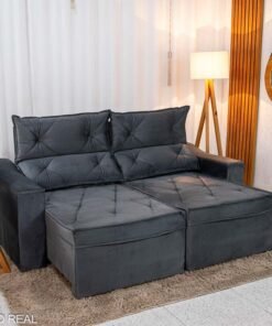 Sofá Retrátil Reclinável Moscou Veludo Grafite A15 Larg. 2.00m