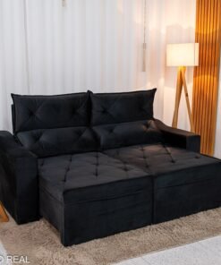 Sofá Retrátil Reclinável Moscou Veludo Preto A14 Larg. 2.00m