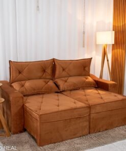 Sofá Retrátil Reclinável Moscou Veludo Terracota A62 Larg. 2.00m