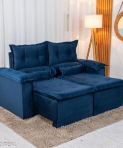 Sofá Retrátil e Reclinável Nicole 1.80m Veludo Azul A16 - Sem Caixa