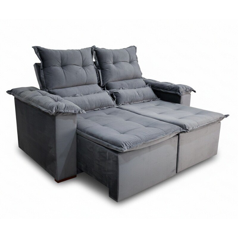 Sofá Retrátil e Reclinável Nicole 1.80m Veludo Grafite A15 - Sem Caixa