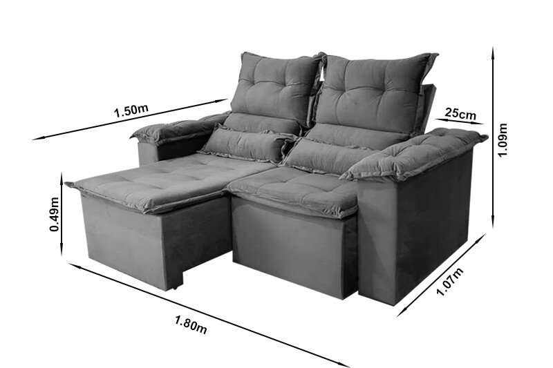 Sofá Retrátil e Reclinável Nicole 1.80m Veludo Grafite A15 - Sem Caixa - Imagem 10