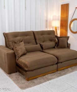 Sofá Retrátil Reclinável Toronto Veludo Bege 4056 Larg. 2.50m - Molas Ensacadas