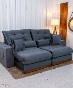 Sofá Retrátil Reclinável Toronto Veludo Chumbo 4053 Larg. 2.50m - Molas Ensacadas