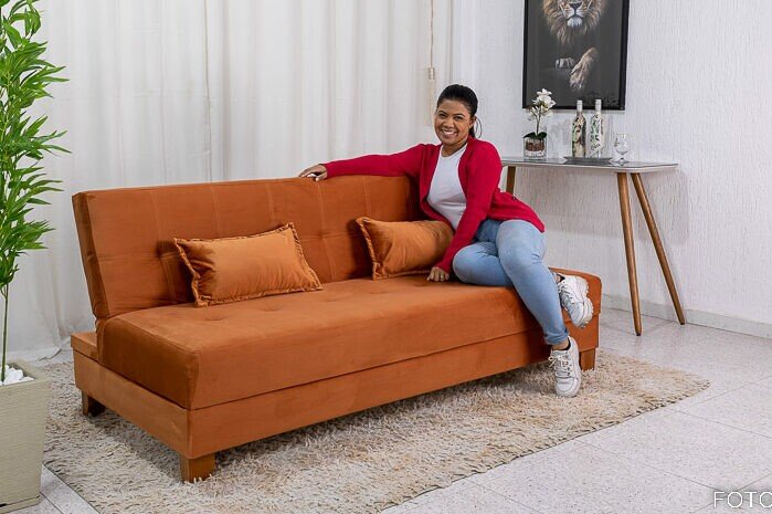 Sofá Cama Arpoador Veludo Terracota 12116 Larg. 1.85m - Imagem 8