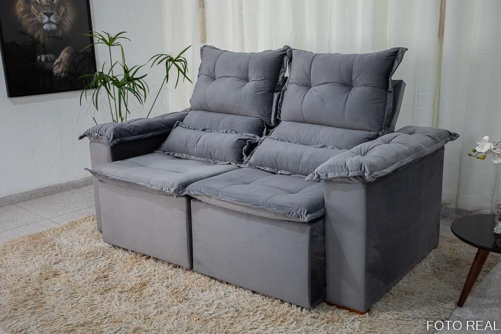 Sofá Retrátil e Reclinável Nicole 1.80m Veludo Grafite A15 - Sem Caixa - Imagem 4