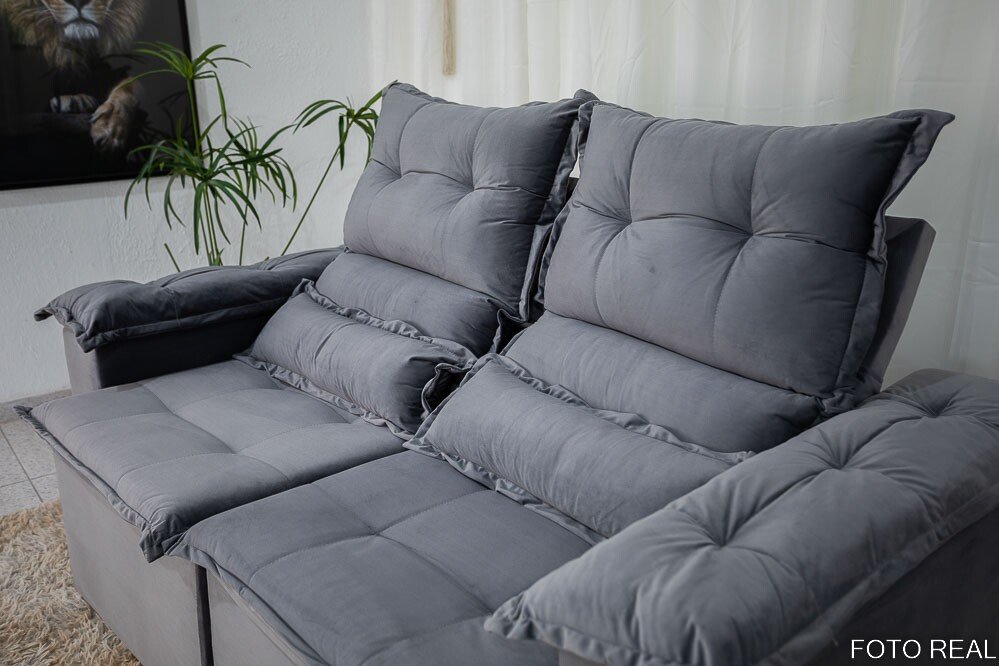 Sofá Retrátil e Reclinável Nicole 1.80m Veludo Grafite A15 - Sem Caixa - Imagem 7