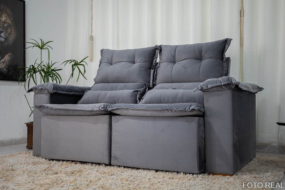 Sofá Retrátil e Reclinável Nicole 1.80m Veludo Grafite A15 - Sem Caixa - Imagem 9