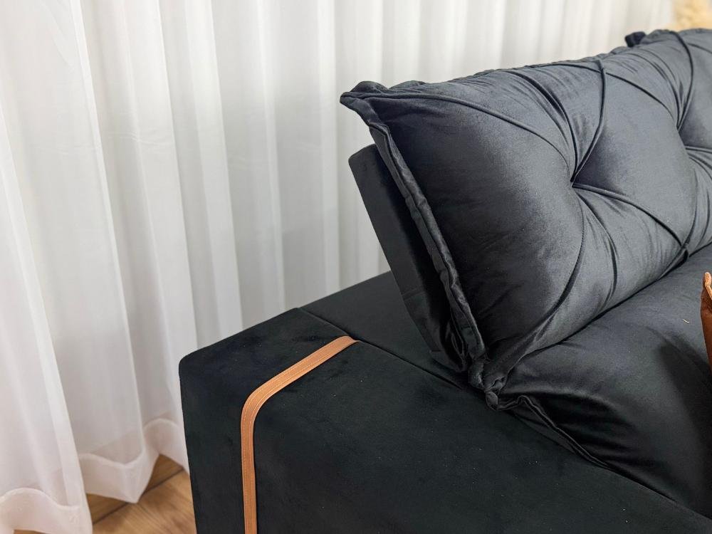 Sofá Retrátil Reclinável Pleno 2.30m - Preto Veludo - Imagem 7